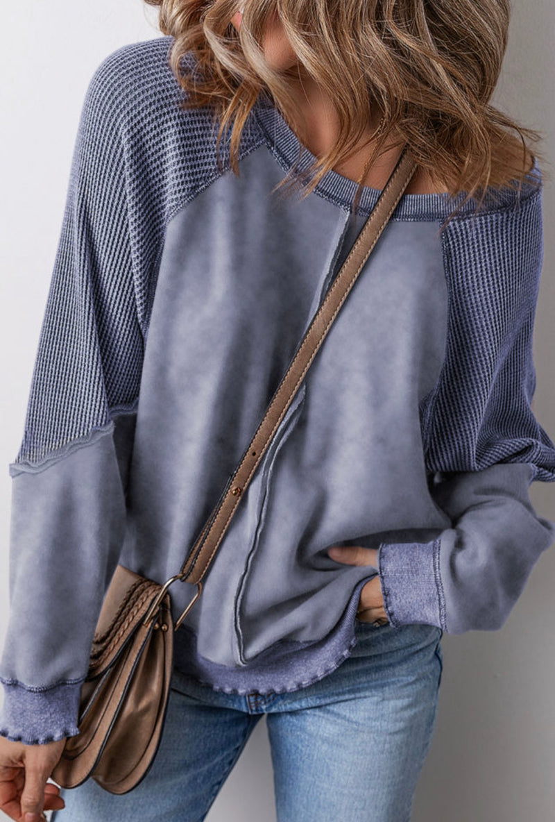 *Arriving Soon!* Blue Waffle Shoulder Sweatshirt