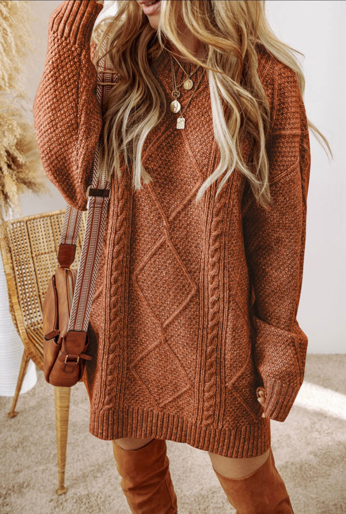 *Available in Store* Celia Cable Knit Dress in Camel