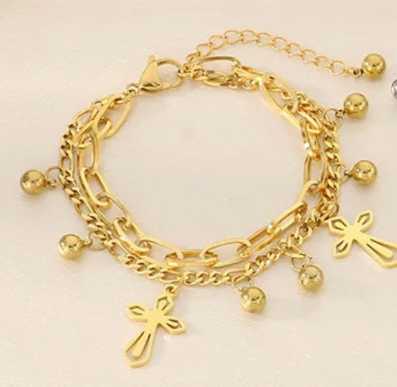 Gold Cross Charm Bracelet