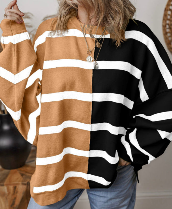 Camel & Black Colorblock Striped Sweater