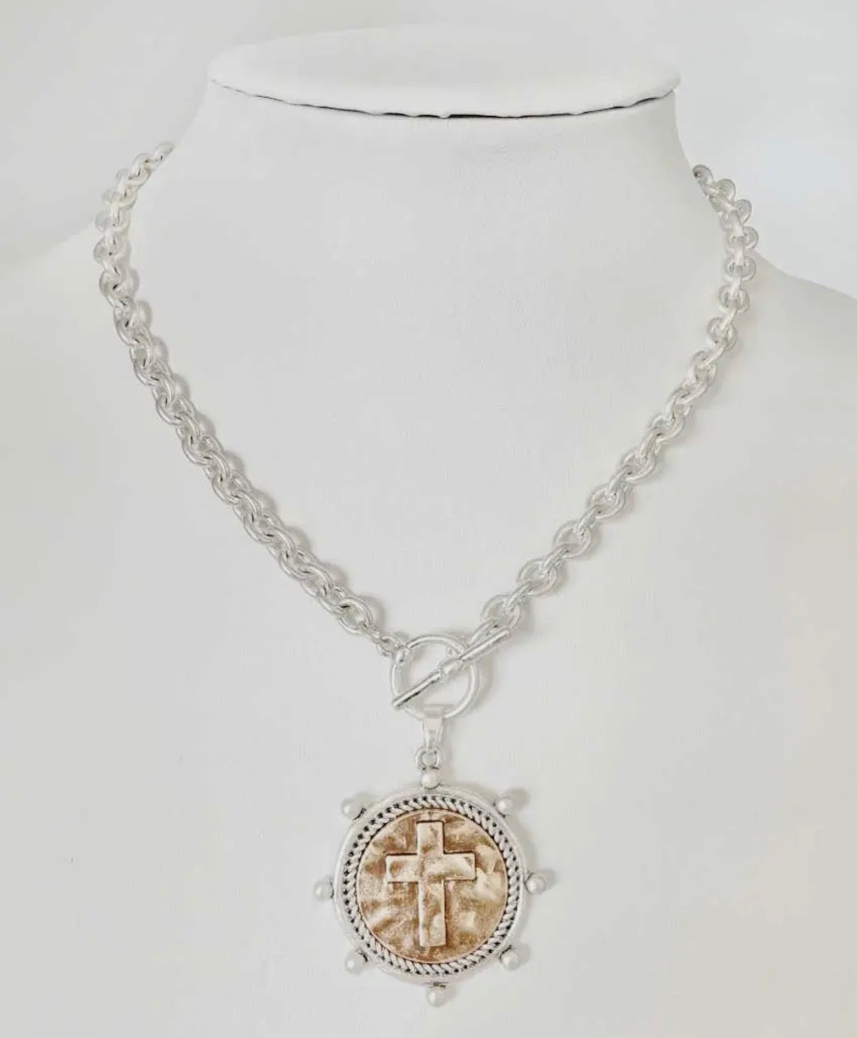 Silver Necklace with Gold Cross Medallion