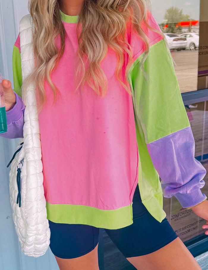 Available in Store! Sandy Pink, Lime, & Lavender Colorblock Top