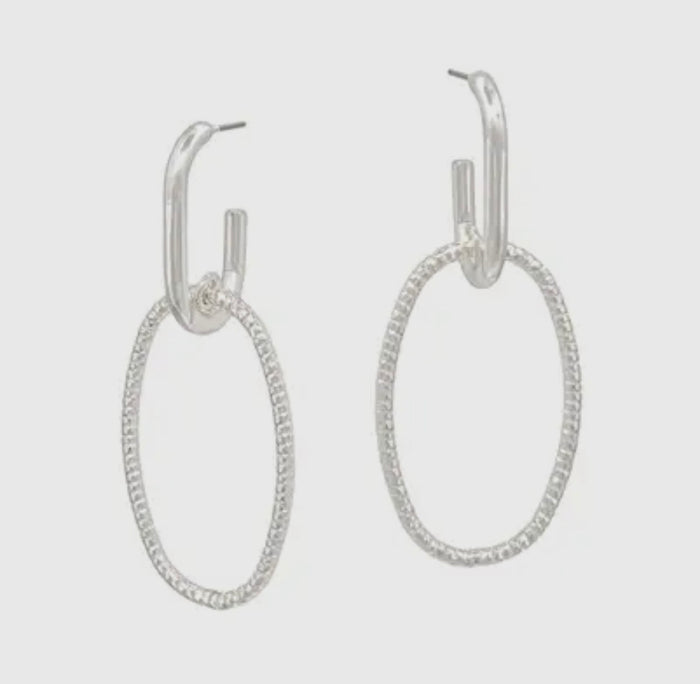 Gold or Silver Huggie Hoop Oval Drop Earrings