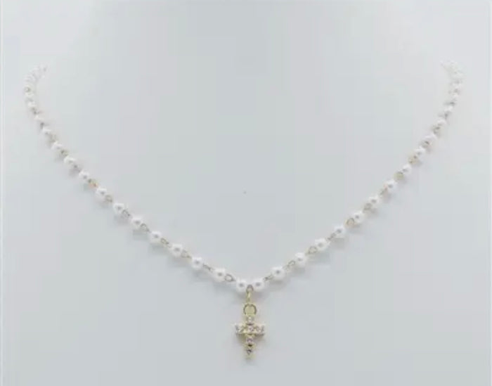 Pearl Necklace with Cross Charm