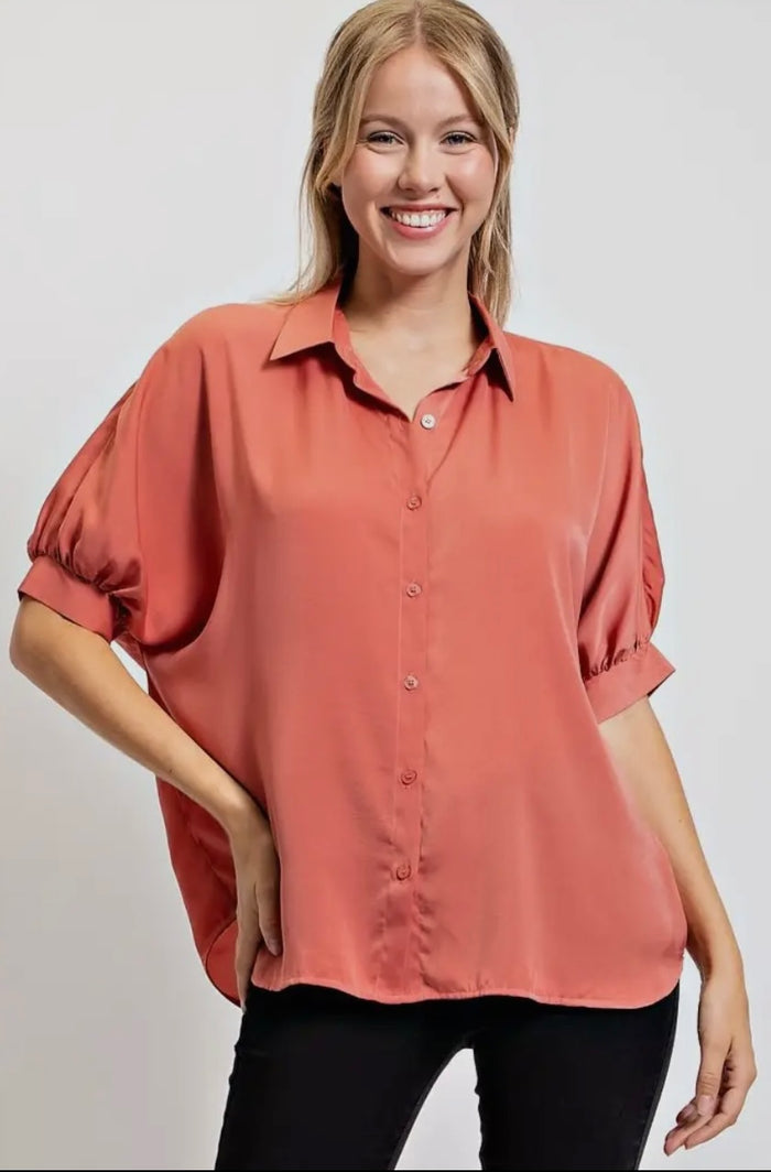 Marsala or Olive Oversized Button Up Blouse