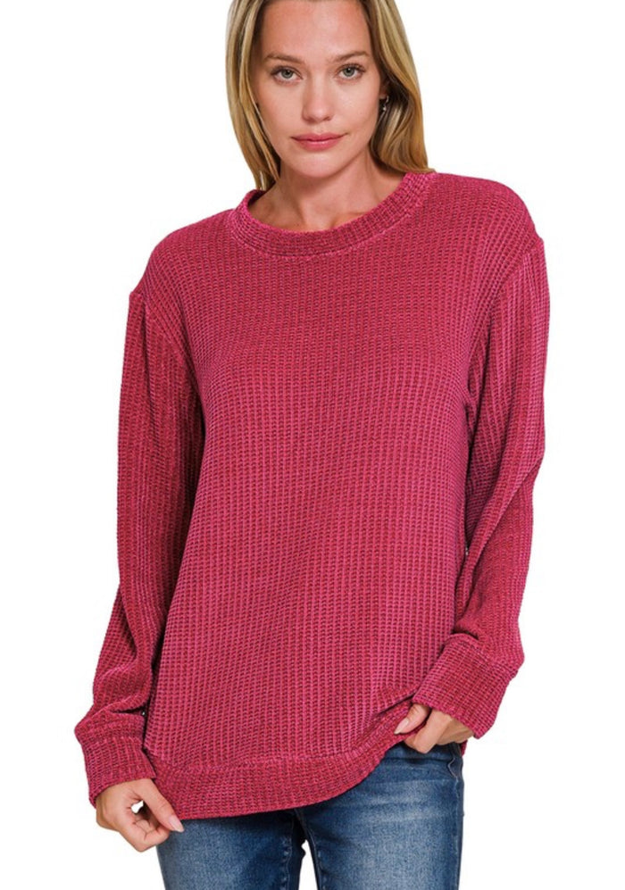 *Available in Store* Marley Rounded Hem Sweater in Cabernet