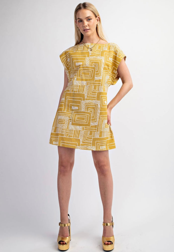 Mustard Print Shift Dress