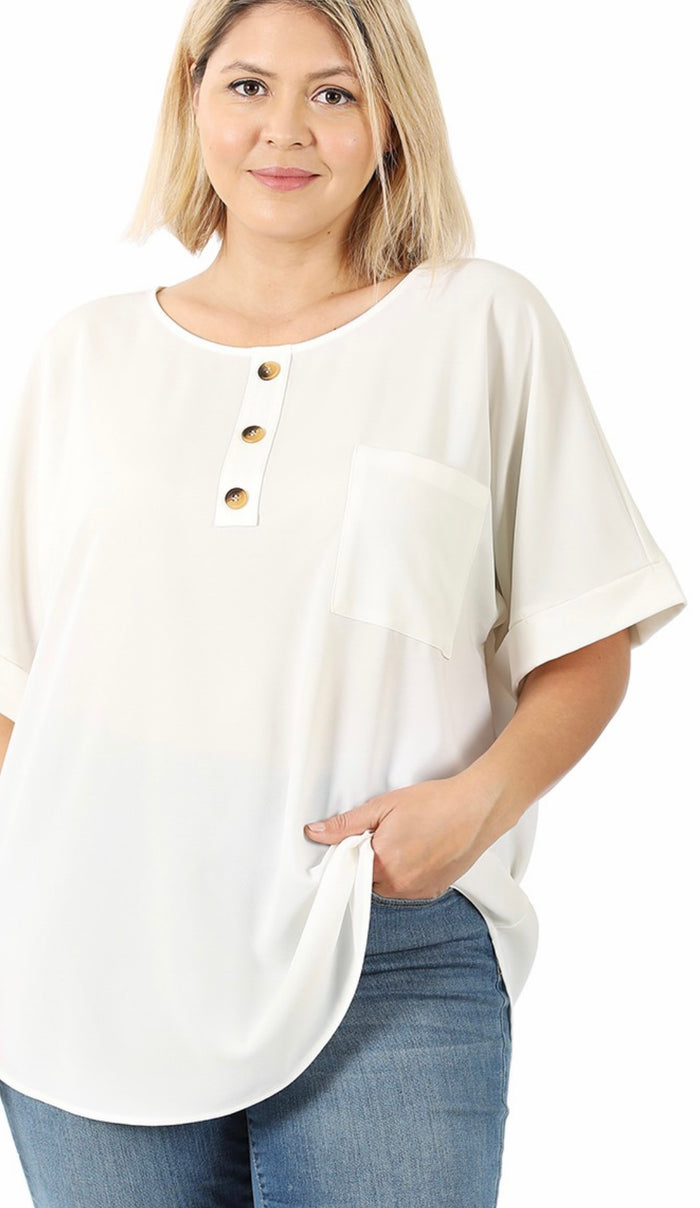 Plus Ivory Button Front Top