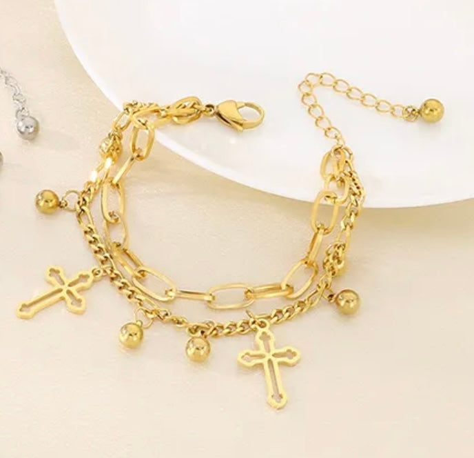 Gold Cross Charm Bracelet