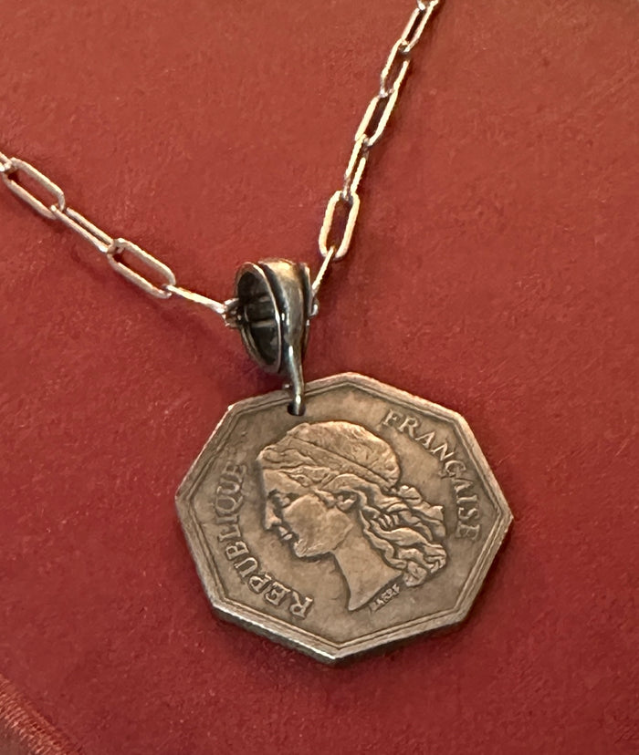 Silver French Octagon Shaped Coin Necklace