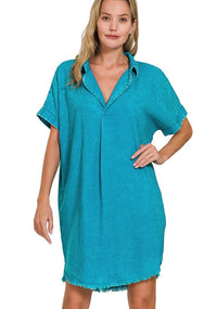 Teal or Hot Pink Mineral Washed Dress
