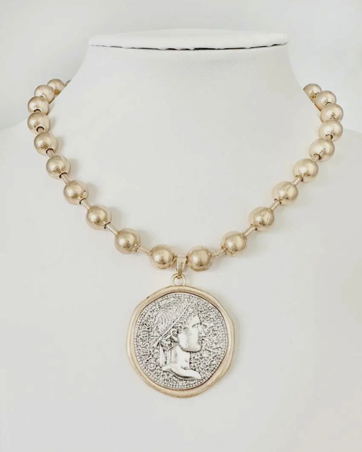 Gold Beaded Chain Coin Necklace