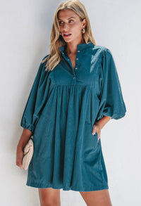 *Available in Store* Leslie Teal Corduroy Dress