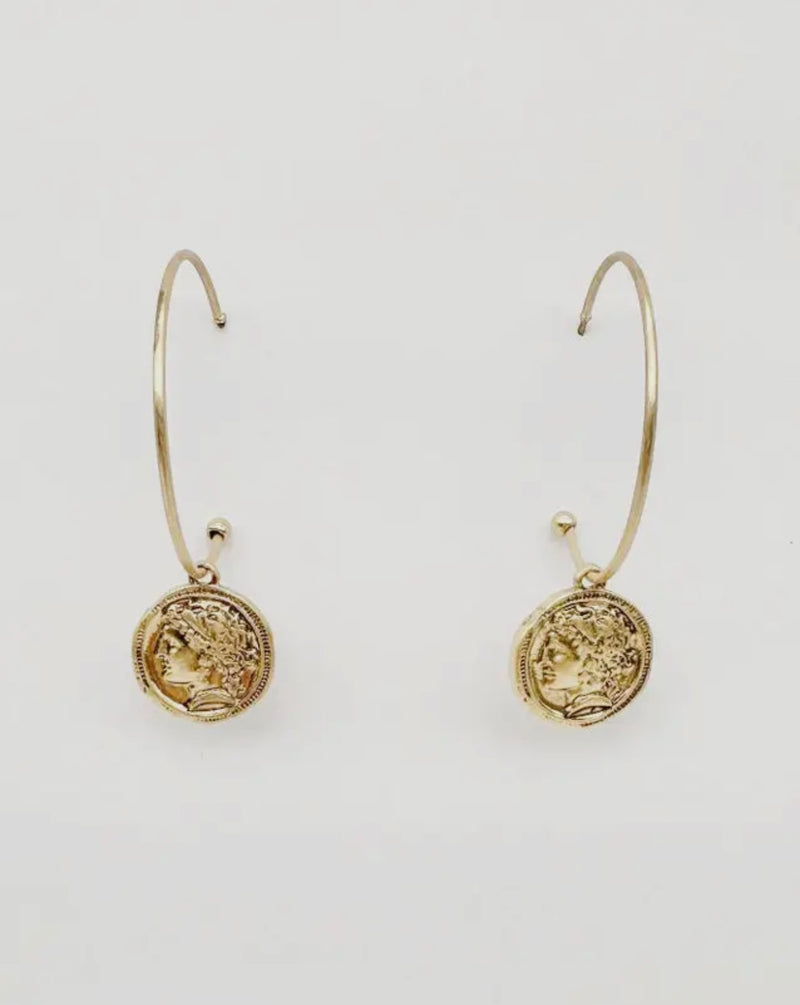 Gold Coin Hoop Earrings