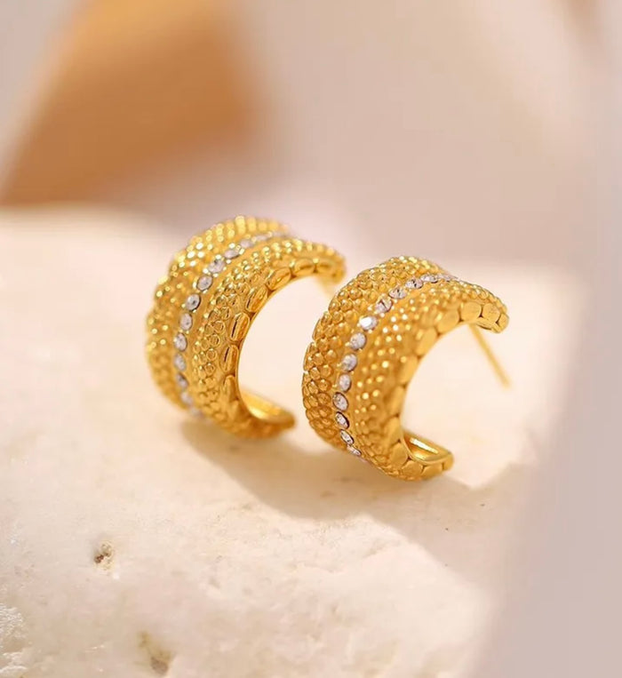 Textured Gold CZ Hoops