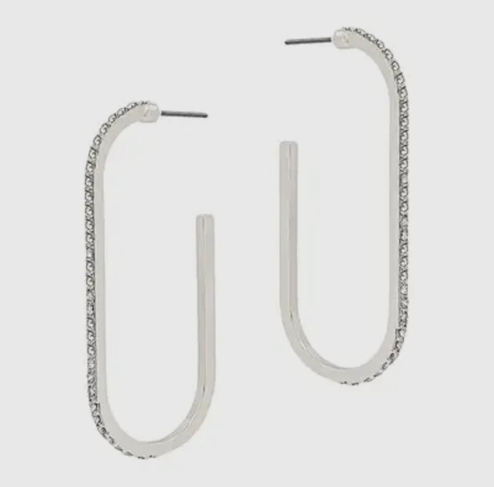 2” Silver Oval Rhinestone Earrings
