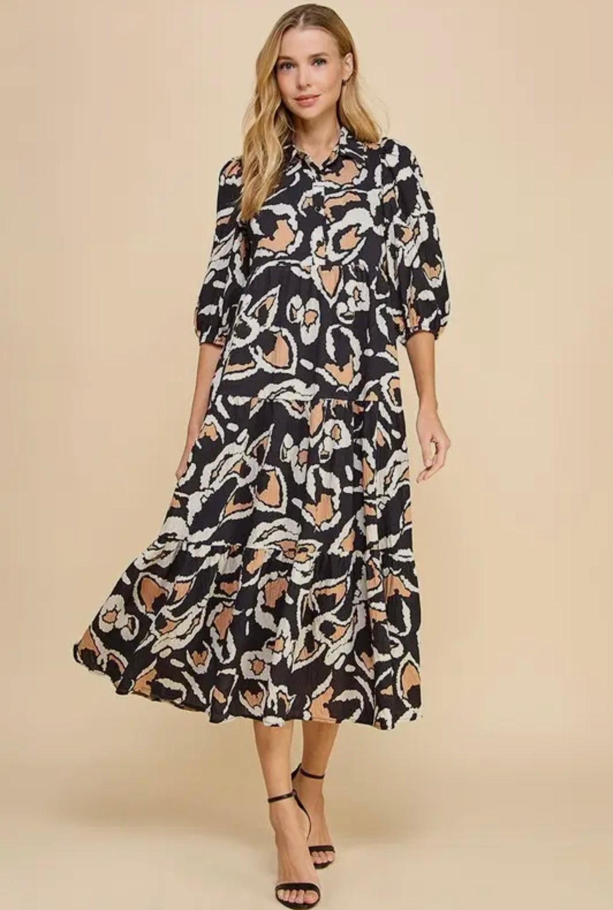 *Available in Store* Mae Black Abstract Print Midi Dress