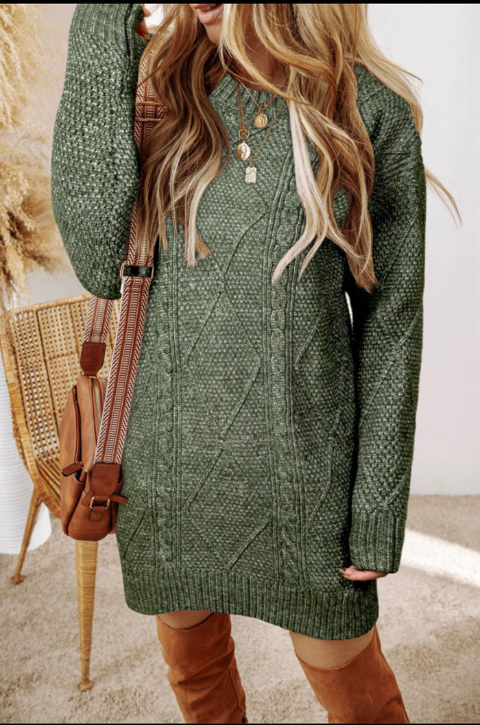 *Available in Store* Celia Cable Knit Dress in Green