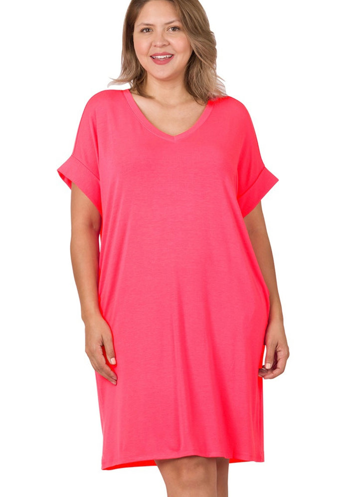 Plus Coral Pink T-Shirt Dress