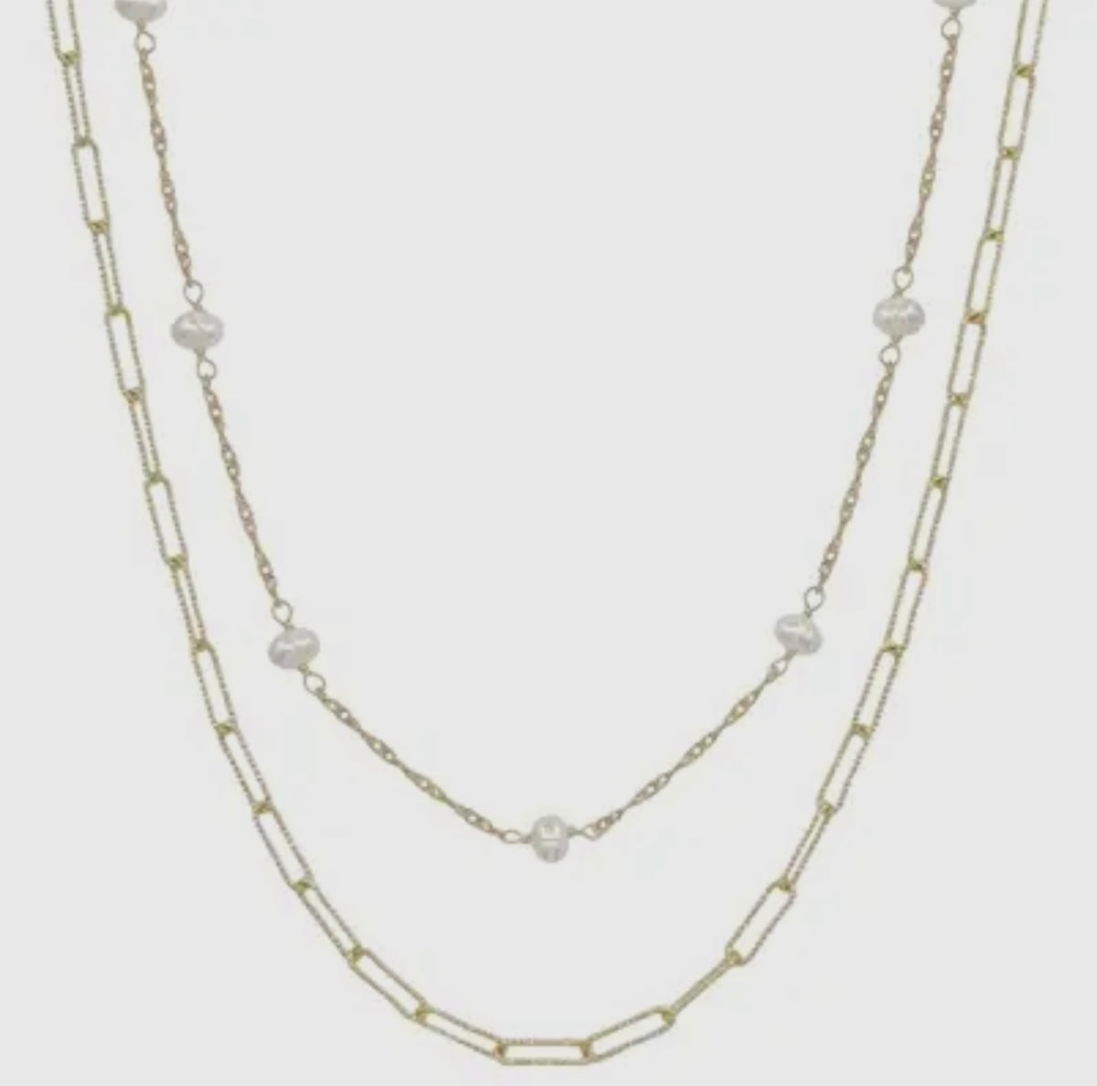 Gold Link Chain & Pearl Chain Double Necklace