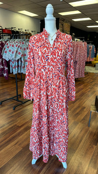 Available in Store! Augusta Orange & Blue Print Dress