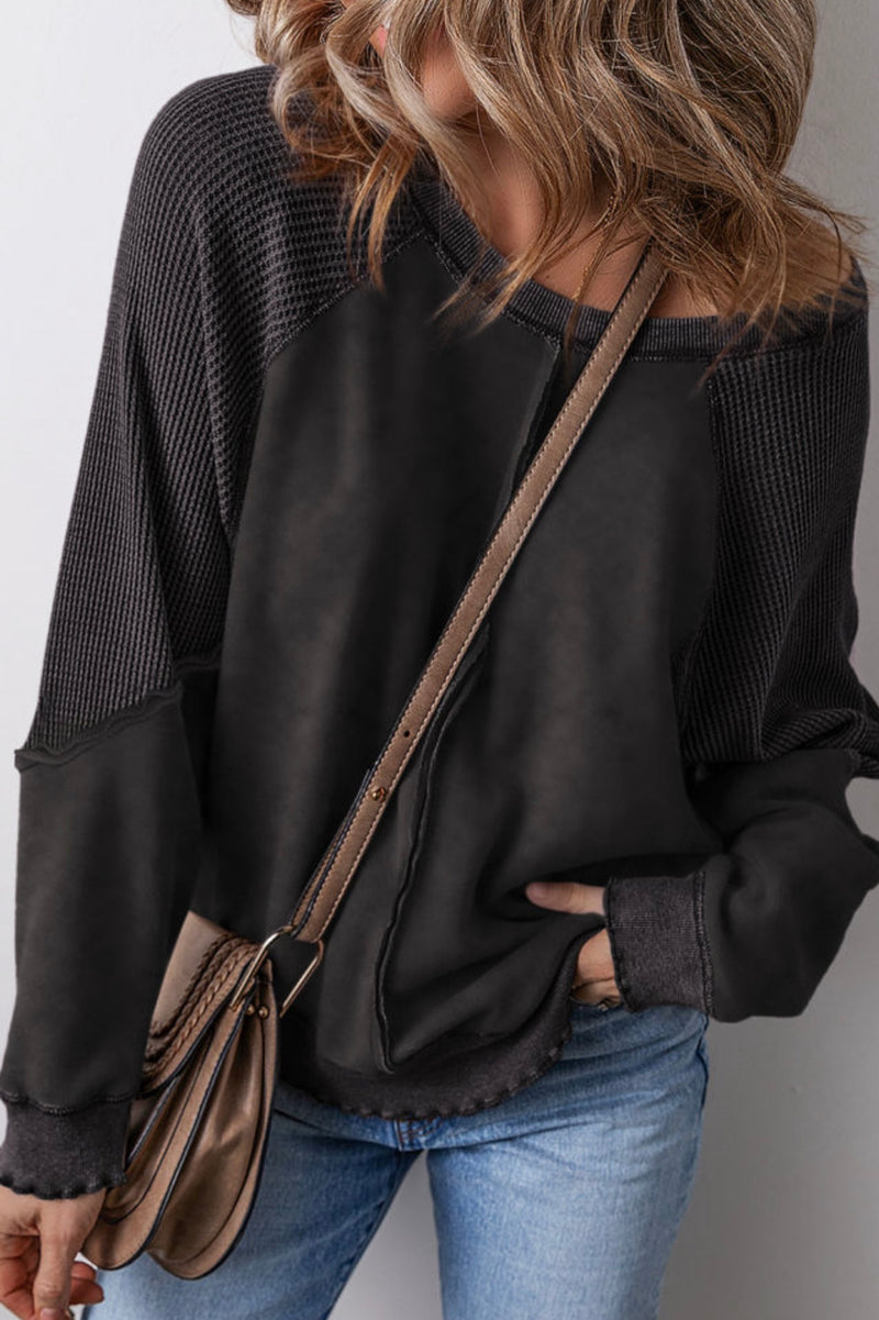 *Arriving Soon* Black Waffle Shoulder Sweatshirt