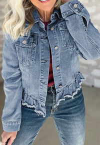 *Available in Store!* Denim Jacket with Ruffle Detail