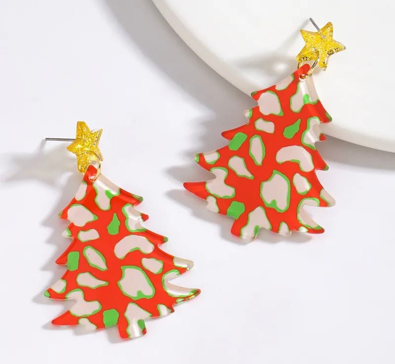 Leopard Christmas Tree Earrings (FW)