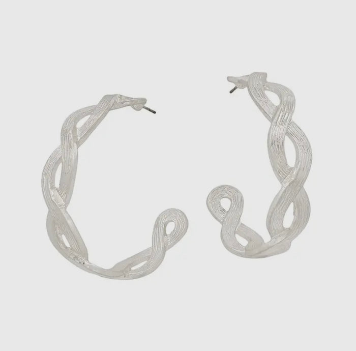 Matte Silver Braided Hoops