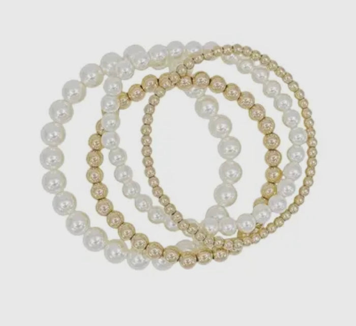 Set of 4 Beaded Gold/Pearl Bracelet
