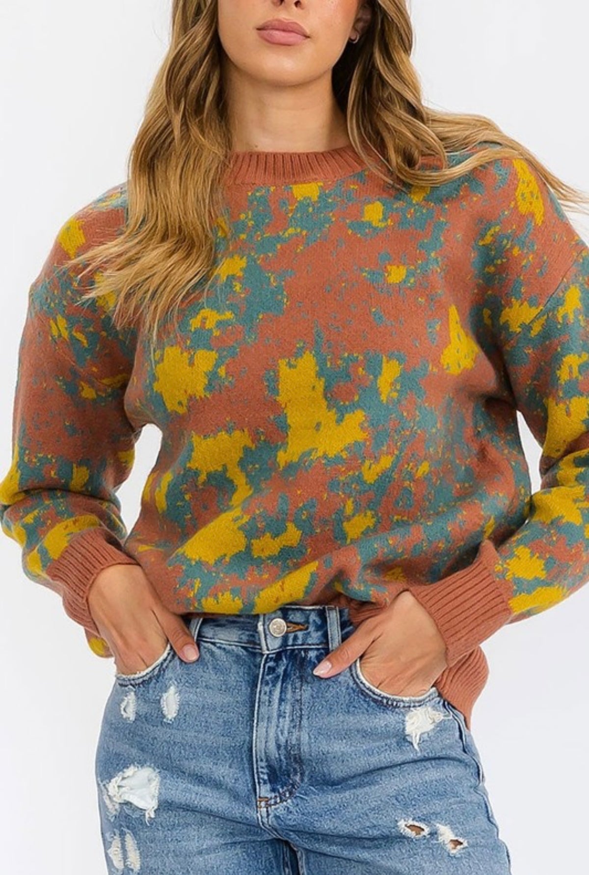 Available in Store: Joanna Print Sweater in Rust