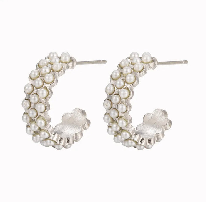 Silver Pearl Hoops