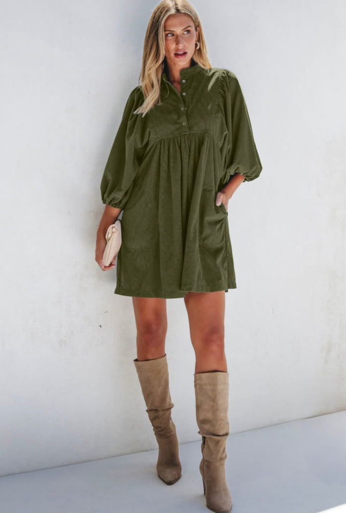 *Available in Store!* Leslie Corduroy Dress in Olive