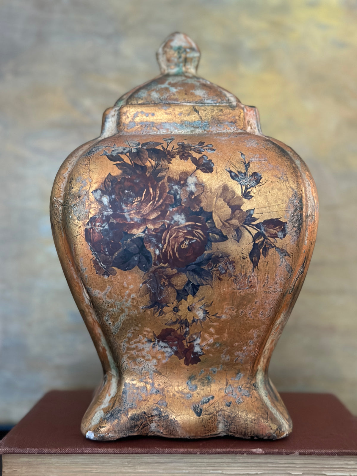 Floral Detailed Copper Leaf Ginger Jar