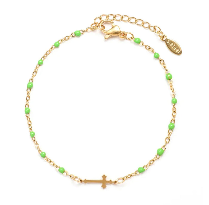 Green Bead Cross Bracelet