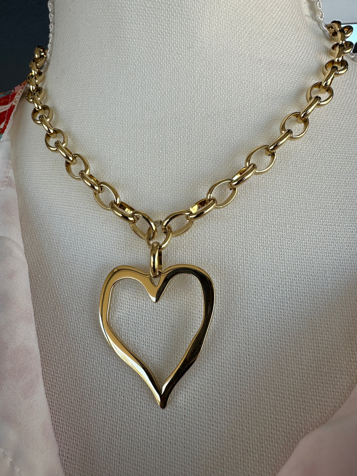 Gold Heart Outline Necklace