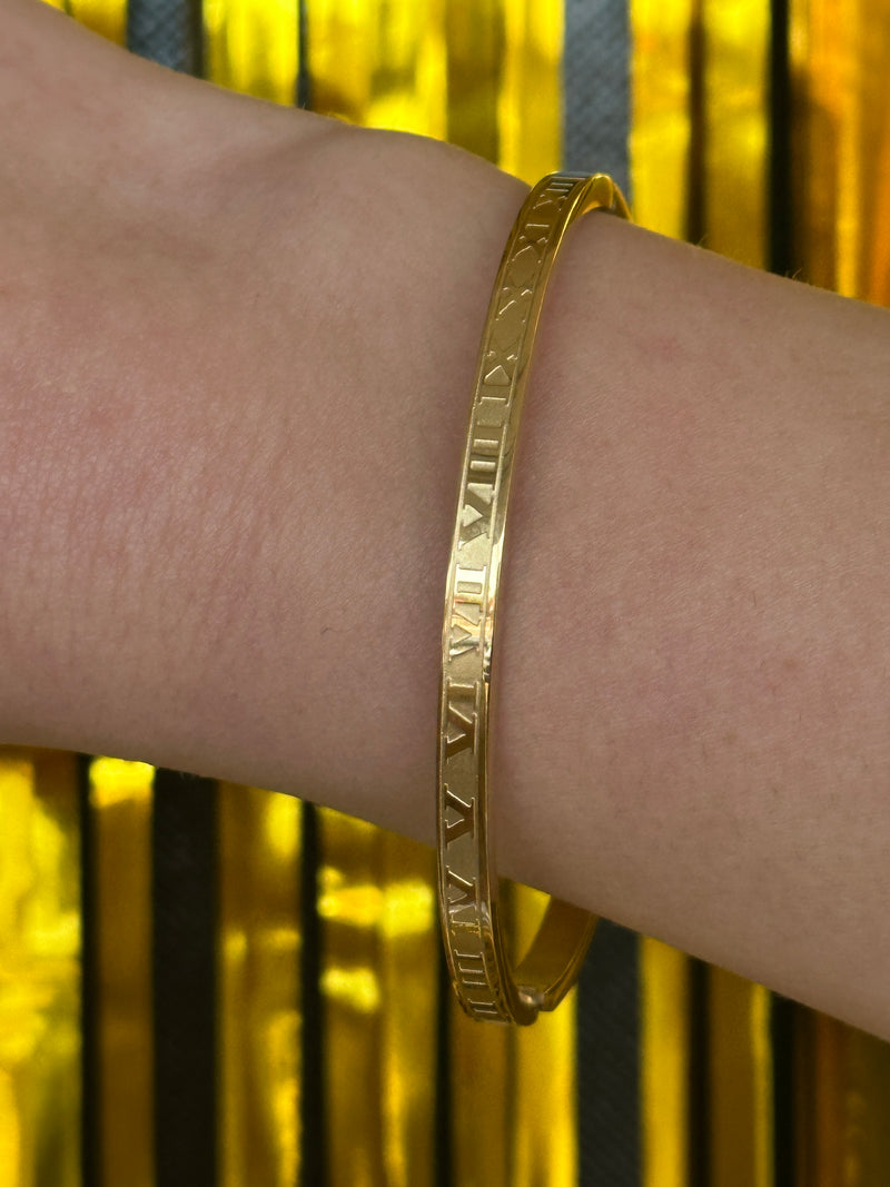 Matte Gold Roman Numeral Bangle (FW)