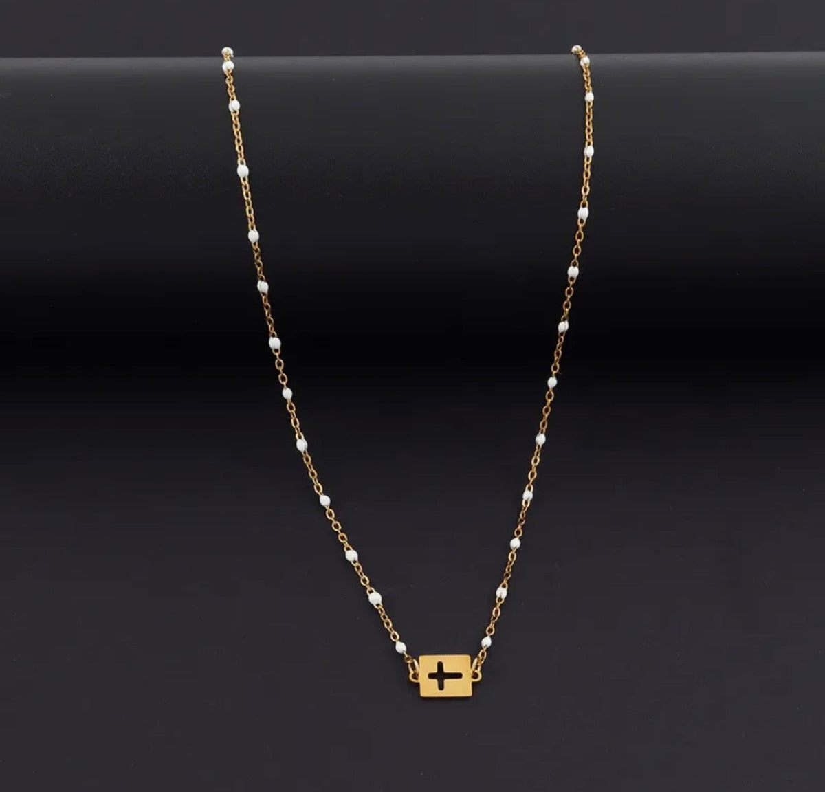 Enamel Bead Sideways Cross Necklace