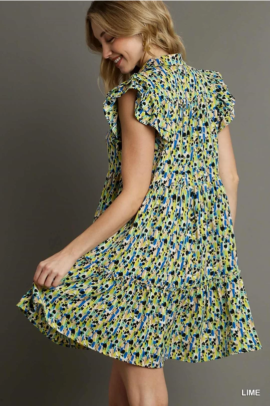 Lime Abstract Print Dress