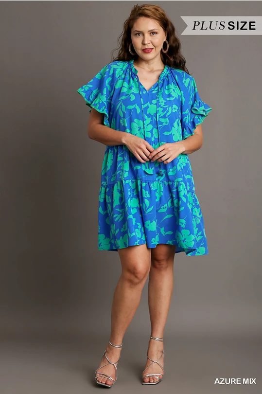 Plus Azure Print Dress
