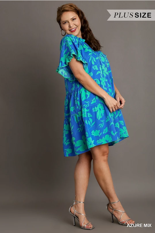 Plus Azure Print Dress