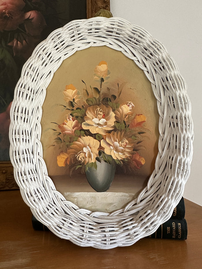 Vintage Small Oval Floral Oil Painting