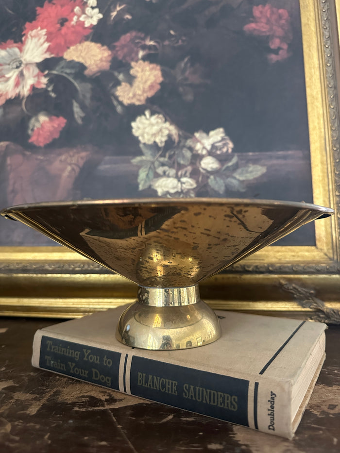 Vintage Brass Pedestal Bowl with Grape Details