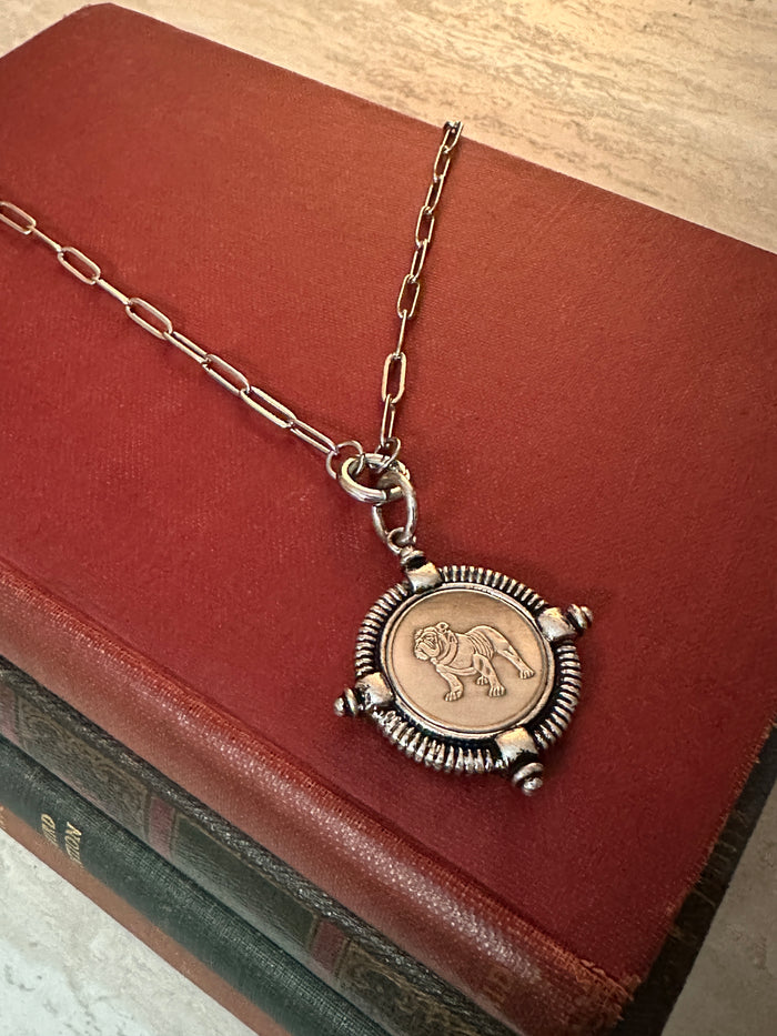 Silver Bulldog Coin Necklace
