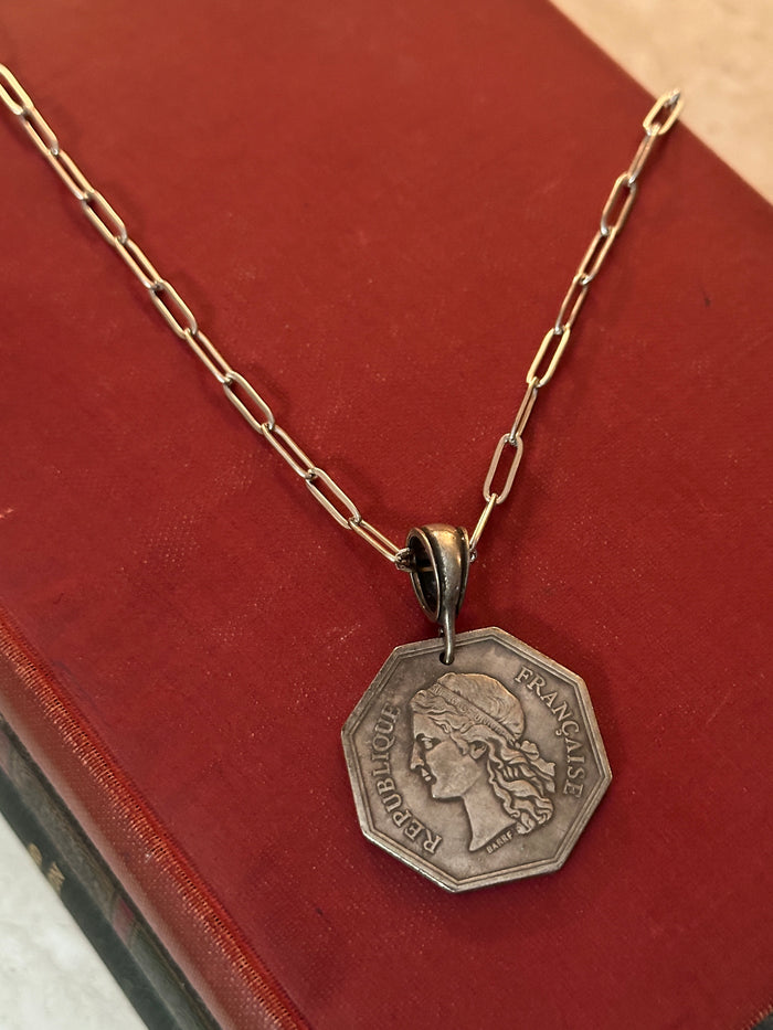 Silver French Octagon Shaped Coin Necklace