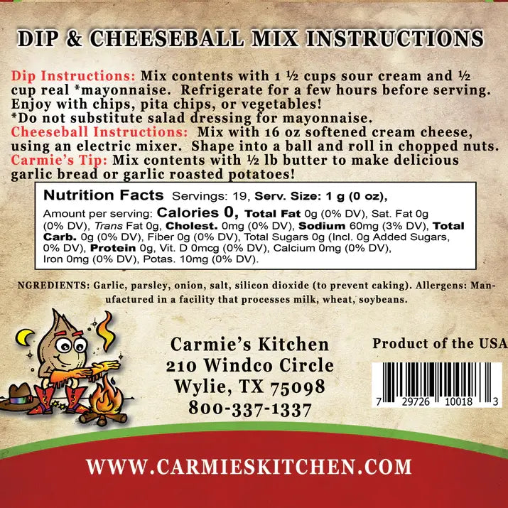 Carmie's Roasted Garlic Dip Mix