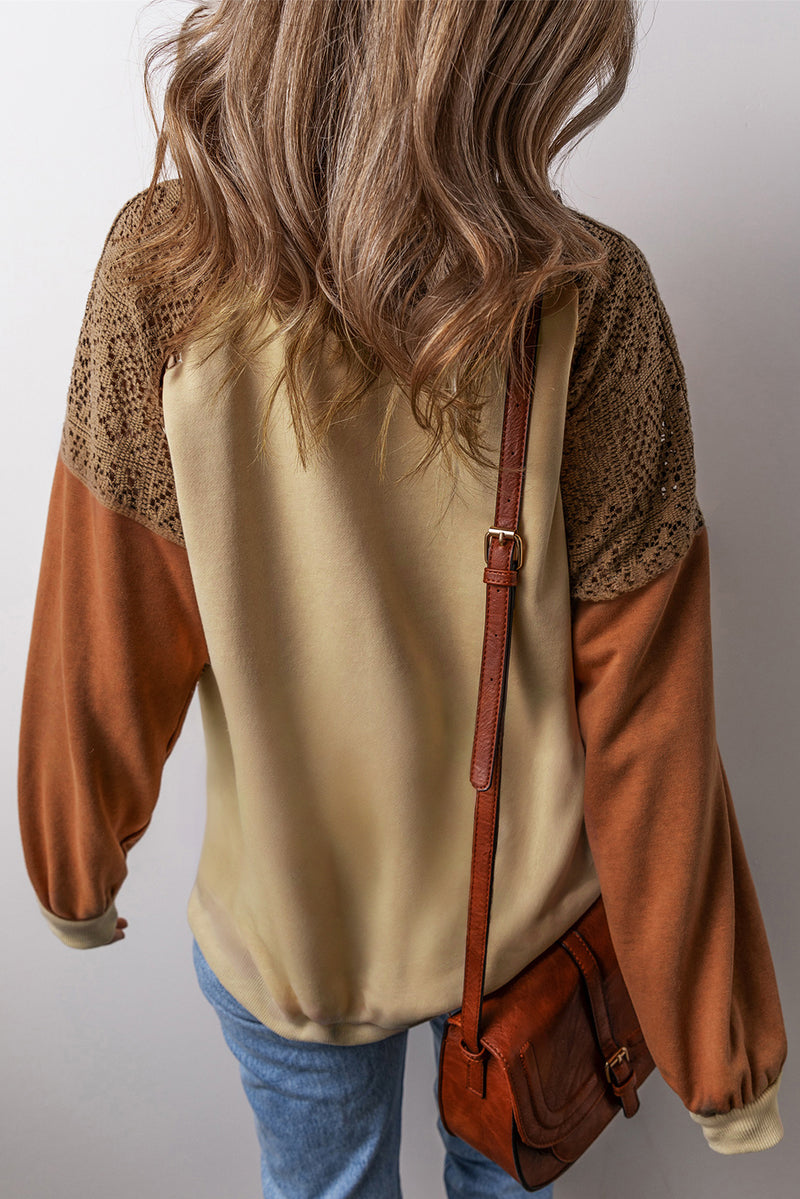 *WEBSITE EXCLUSIVE* Khaki Crochet Patchwork Raglan Sleeve Sweatshirt