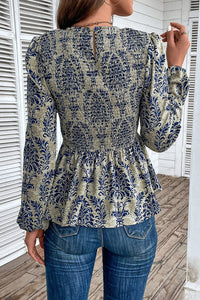 *WEBSITE EXCLUSIVE* Blue Smocked Peplum Blouse