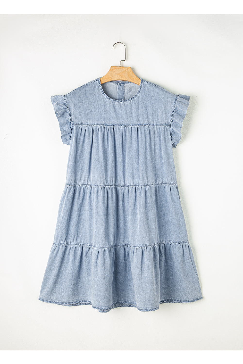 *WEBSITE EXCLUSIVE*  Ruffle Short Sleeve Tiered Denim Dress