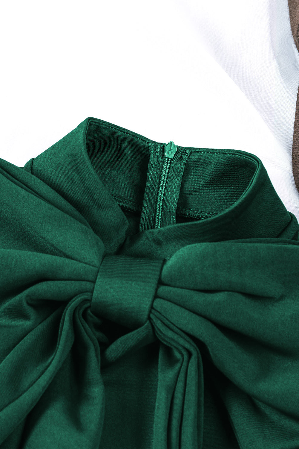 *Website Exclusive * Green Asymmetric Peplum Style Bow Dress